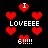Pixelated red hearts and white text on black background with animated heart shapes.