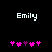 Pixelated text 'Emily' appears above a of pink and purple puzzle-piece icons on black background