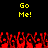 Yellow pixelated text 'Go Me!' appears twice on a black background above a red pixelated crowd with raised hands.