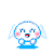Pixelated character with white wings, blue dress, and pink cheeks in four distinct poses showing varied facial expressions.