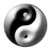 Six grayscale yin-yang symbols arranged in two of three, each with distinct internal swirl patterns and dot placements