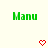 Green pixelated text 'Manu' appears twice on a light background with red pixelated hearts below each text instance.