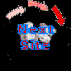 Animated sequence showing 'Next Site' text with rotating red and pink arrows on black background, each frame displaying different arrow positions.