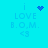 Pixelated blue icon with 'i LOVE B.O.M. <3' text and a heart symbol that changes to a starburst pattern across frames.