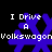 A 4-frame animated contact sheet showing a pixelated blue snowflake icon with white text "I Drive A Volkswagen" on black background, each frame displaying slightly different snowflake orientation and text alignment.