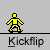 Yellow pixelated figure performing various skateboarding actions on a gray background with "Kickflip" text below each pose.