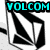 Four display a black-and-white geometric shape with the word "VOLCOM" in cyan, purple, and red text above it