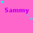 Pink background with repeated purple 'Sammy' text and scattered cyan and light purple stars.