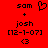 Red background with black text and symbols: 'sam' above a plus sign, then 'josh', date '[12-1-07]', and '<3'. A heart symbol appears next to 'sam' in the first frame.