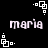 Pixelated white text 'maria' on black background with repeating geometric patterns of squares and dots.