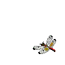 Multiple identical dragonfly icons with white wings, red bodies, and yellow accents arranged in a scattered on gray background