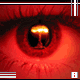 repeated red eyes with glowing yellow pupils, each eye framed by white lines and small white squares at intersections