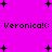 Bright magenta background with black pixelated text 'Veronica!(): Veronica!()' repeated twice, surrounded by scattered black plus signs of varying sizes.
