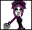 Pixel art character with purple hair and checkered headpiece holding a tennis racket, next to text reading 'dont mess with the grrrri...'