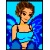 A pixelated animated buddy icon featuring a winged doll character in blue attire against a bright background, with an adjacent green text logo reading "Original Icons .com".
