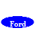 Blue oval shape with 'Ford' text, pink pixelated text reading 'Nothing but the best', and a gray rectangular block on white background.