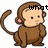 Pixelated monkey icon with brown fur, pink ears, and a curled tail; text overlays change across frames.