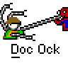 Animated contact sheet showing five sequential frames of a pixel art character interacting with chains, each frame labeled "Doc Ock" below the action.