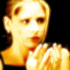 Animated sequence of a person with light hair in a black top, hands clasped near chest across three showing text variations