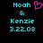 Pixelated cyan text and a pink heart symbol on black background, with two identical static frames showing names and date.
