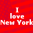 Red background with diagonal stripes and small dots, white text reading "I love New York" repeated twice horizontally.