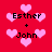 Red background with pink heart shapes and black text reading 'Esther + John' in pixelated font.