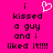 A bright pink background displays black pixelated text reading "i kissed a guy and i liked it!!!!!" with a white pixelated heart symbol above the first "i".