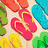 Pixelated beach scene with colorful flip-flops on sand, paired with cyan text reading 'you are what' and 'you wear !!!'