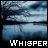 Animated sequence of a blue-toned landscape with bare trees and cloudy sky, featuring the word "WHISPER" in varying pixelated text styles across frames.