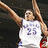A basketball player in a white jersey with number 25 and blue text is captured mid-jump against a dark background, with red text reading "Brandon Rush" on the right side.