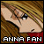 Pixelated anime-style icon showing a character's face with brown hair and blue eyes, text 'ANNA FAN' below in white or orange lettering.