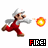 Pixelated Mario character in red overalls and white shirt fires a fireball, with showing the fireball's diminishing particle effects