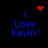 Blue text 'Love Kevin!' on black background with red pixelated symbols above each instance.