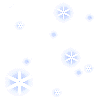 Animated sequence of white snowflake icons with blue halos floating against a plain white background.