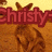 A pixelated image of a brown animal with large ears and a yellow background, overlaid with red text reading "Christy-" in the top-left corner.