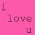 colorful square each displaying the text "i love u" with a small pink heart replacing the 'o' in 'love', arranged in five and five