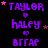 Purple text and pink stars on black background with repeated names Taylor Haley BFFAE
