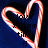 Pixelated heart-shaped candy cane outline with partial text fragments on a dark blue background.