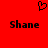 Red background with black pixelated heart symbol above two instances of the name 'Shane' in bold text.