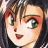 Anime-style character with brown hair and green eyes, wearing a white top with dark stripes, against a black background with text.