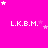 Bright pink background with white and light pink stars scattered across, repeated text "L.K.B.M." in white pixelated font below each star cluster.