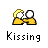 Six 48x48 pixel animated frames arranged in a 3x2 contact sheet showing two cartoon figures kissing, with the bottom-right frame labeled "Coolbuddy" instead of "Kissing".