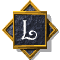 Four identical square icons with gold borders and blue diamond-shaped backgrounds, each displaying a stylized white letter L with a curled tail.