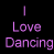 A contact sheet of two animated frames showing pixelated purple text "I Love Dancing" on a black background, with the right frame having brighter and more saturated colors than the left frame.