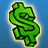 Green dollar sign icon with yellow outline on blue background, showing sequential animation frames of light effects.