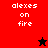 Pixelated text 'alexes on fire' appears on red and black backgrounds with a star symbol changing from black to red.