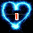 Animated blue neon heart outline with orange text changing from 'I' to 'LOVE' to 'LOVE!'