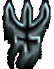 Animated icon of a stylized dark blue symbol with glowing light blue outline, showing sequential changes in the lower portion's shape and shadowing