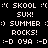 A static pixel art composition of repeated text-based emoticons and phrases in white and red on a black background, arranged in a pattern