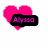 A pink heart-shaped icon with a black text box containing the name 'Alyssa' in purple letters.